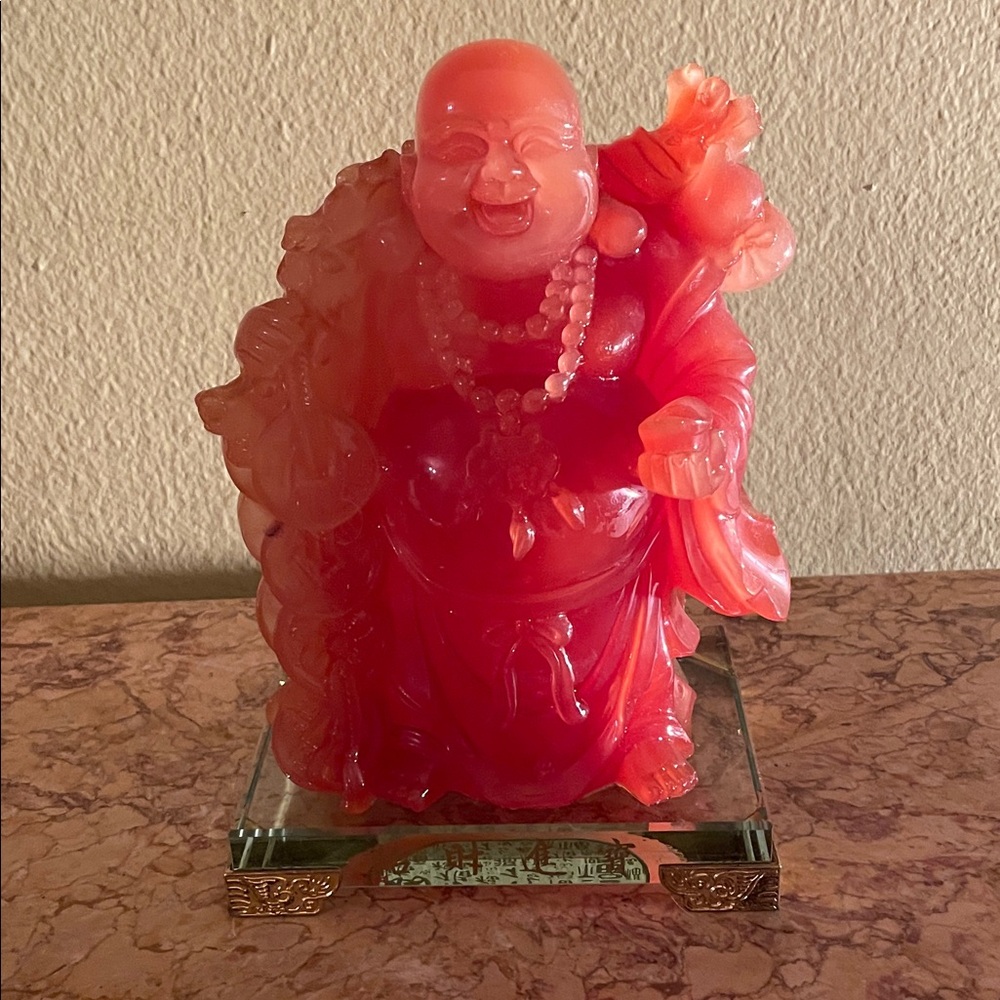 Red Laughing Buddha Resin Statue - Home Art Décor
